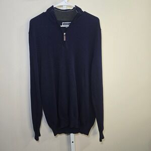 Club Room Mens‎ Quarter Zip Pullover Sweater Navy Blue Knit Mock Neck sz L